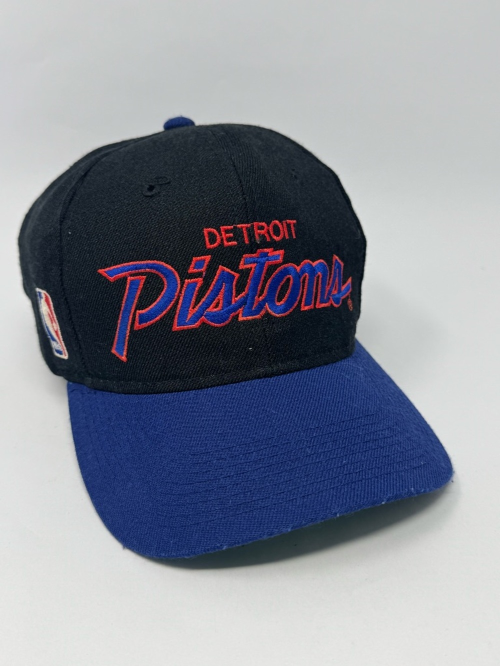Detroit  Pistons Vintage Black SnapBack Script Hat Sports Specialties